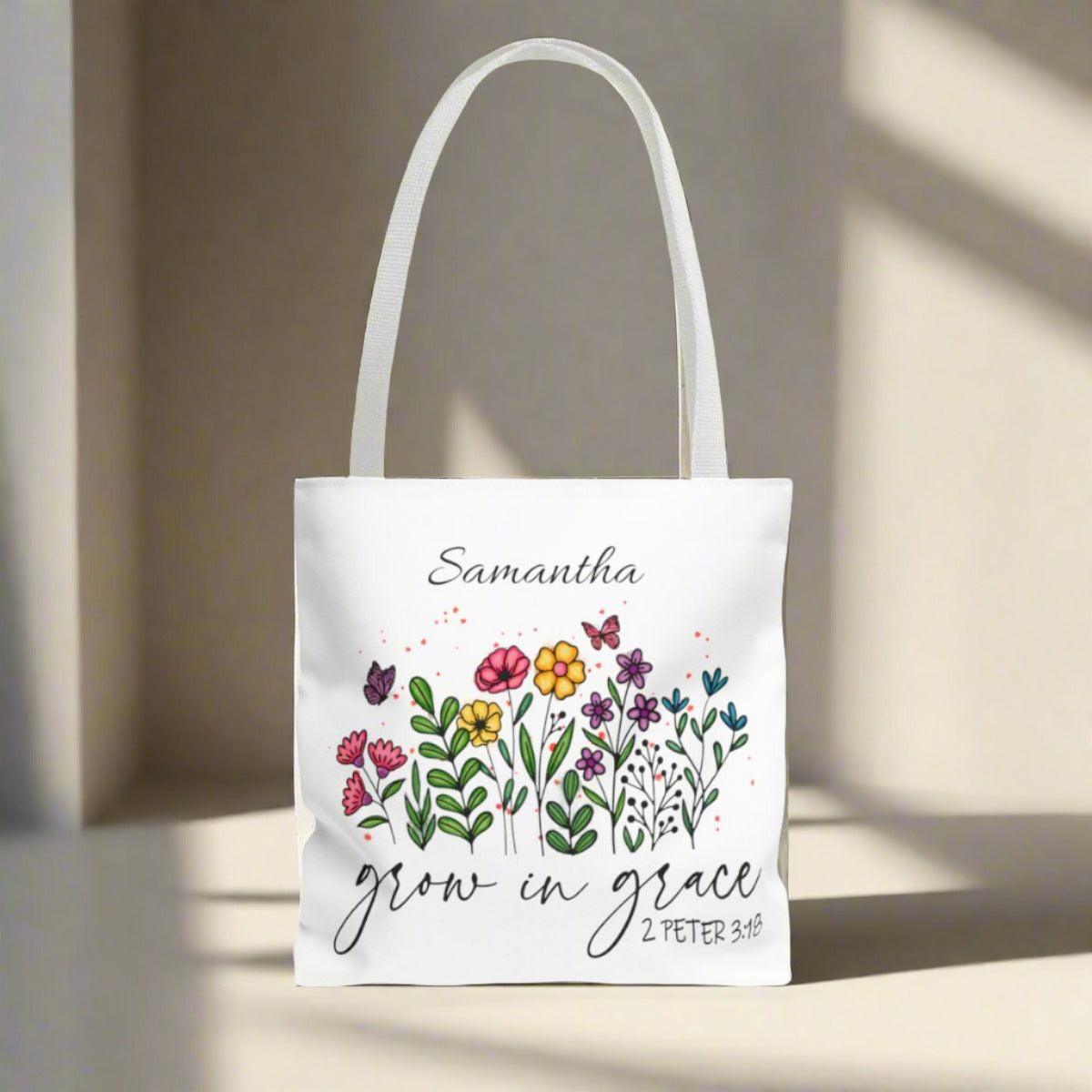 Grow in Grace samantha flower tote bag