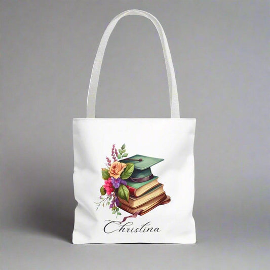 Personalized graduation hats and books tote bag