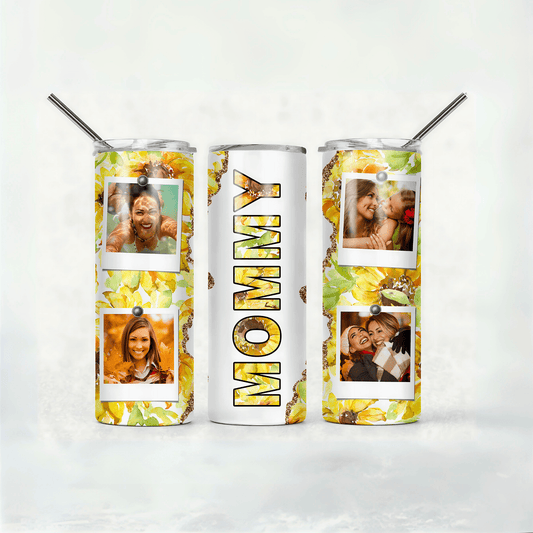 Mommy Customize 20 oz Skiny Straight Tumbler. Customized with 4 Photo.