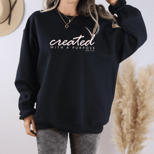 Created with a purpose vinyl Unisex Softstyle Crewneck Sweatshirt - Sukmit CreationCreated with a purpose vinyl Unisex Softstyle Crewneck Sweatshirt