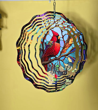 Blessed Red Cardinal Owl Wind Spinner