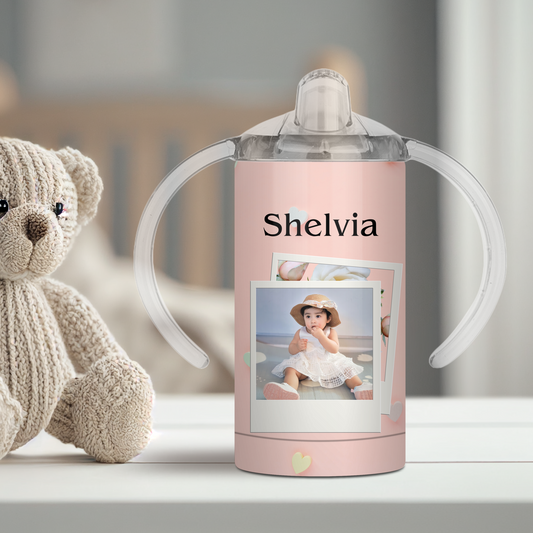 Sip in Style: Personalized Picture & Name 12 oz Sippy Cup Bottle, Baby's First Sippy Cup: 🎉 Personalized Just for You!