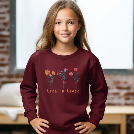 Grow in grace, Youth Crewneck Sweatshirt