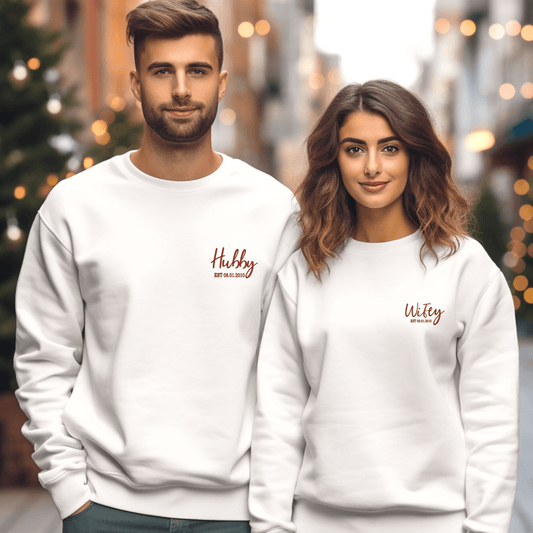 Hubby and Wifey, Unisex Sweatshirt great for Men and Women Sweatshirt or Hooded Sweatshirt