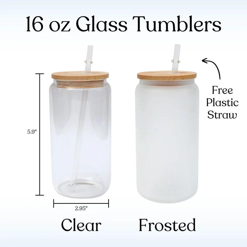 Custom Drink Can Glass with bamboo Lid and Straw - Perfect Gift for Bridesmaids - 16oz Glass Cup - Thoughtful Present for Her