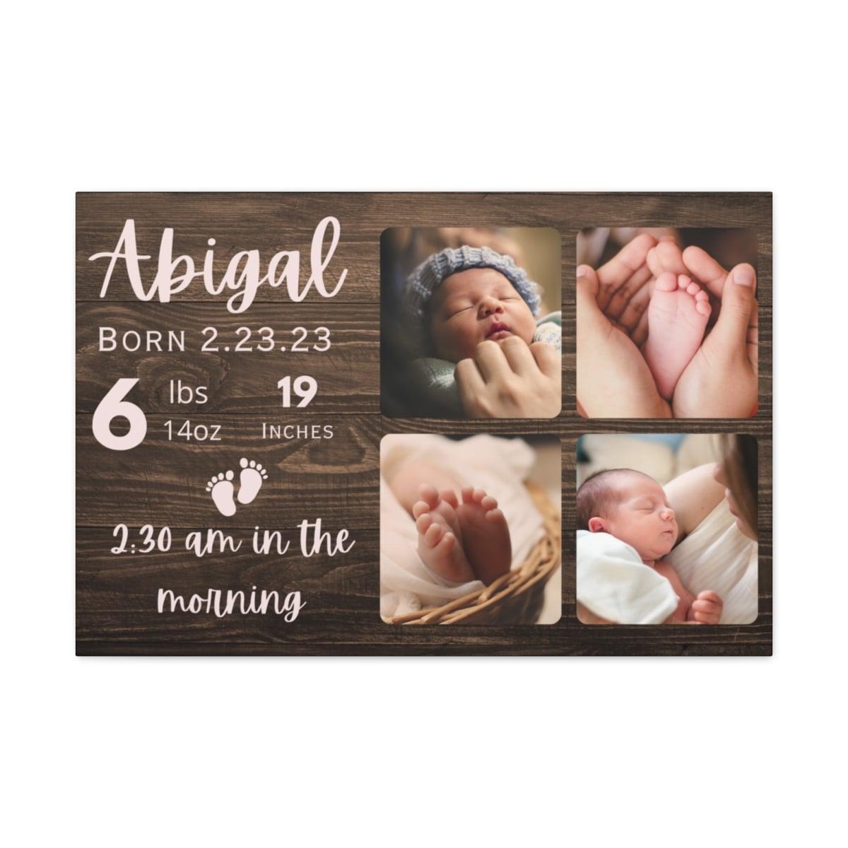 Personalized Newborn Photo Canvas - Custom Birth Stats & 4 Photos Nursery Wall Art